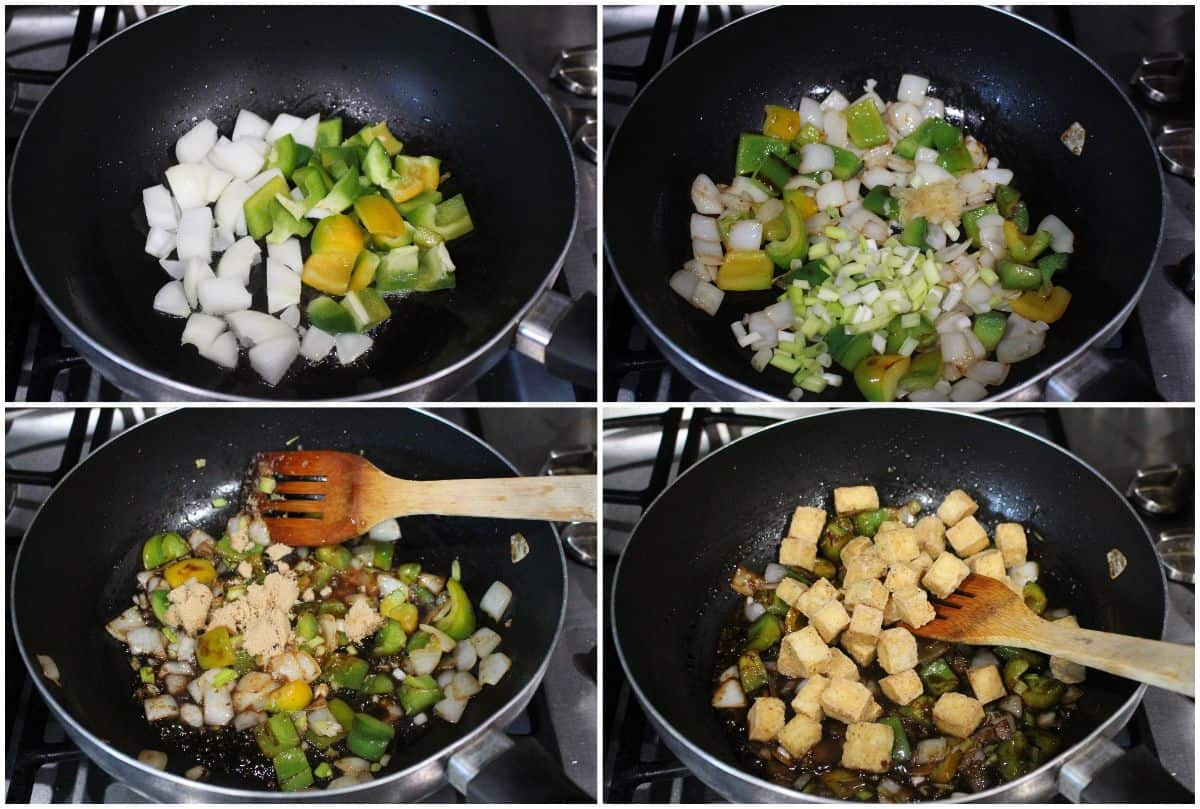 Process shot to make air fryer tofu stir fry