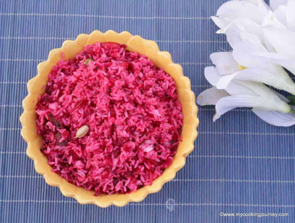 Beetroot Rice in a Bowl with Some Flowers