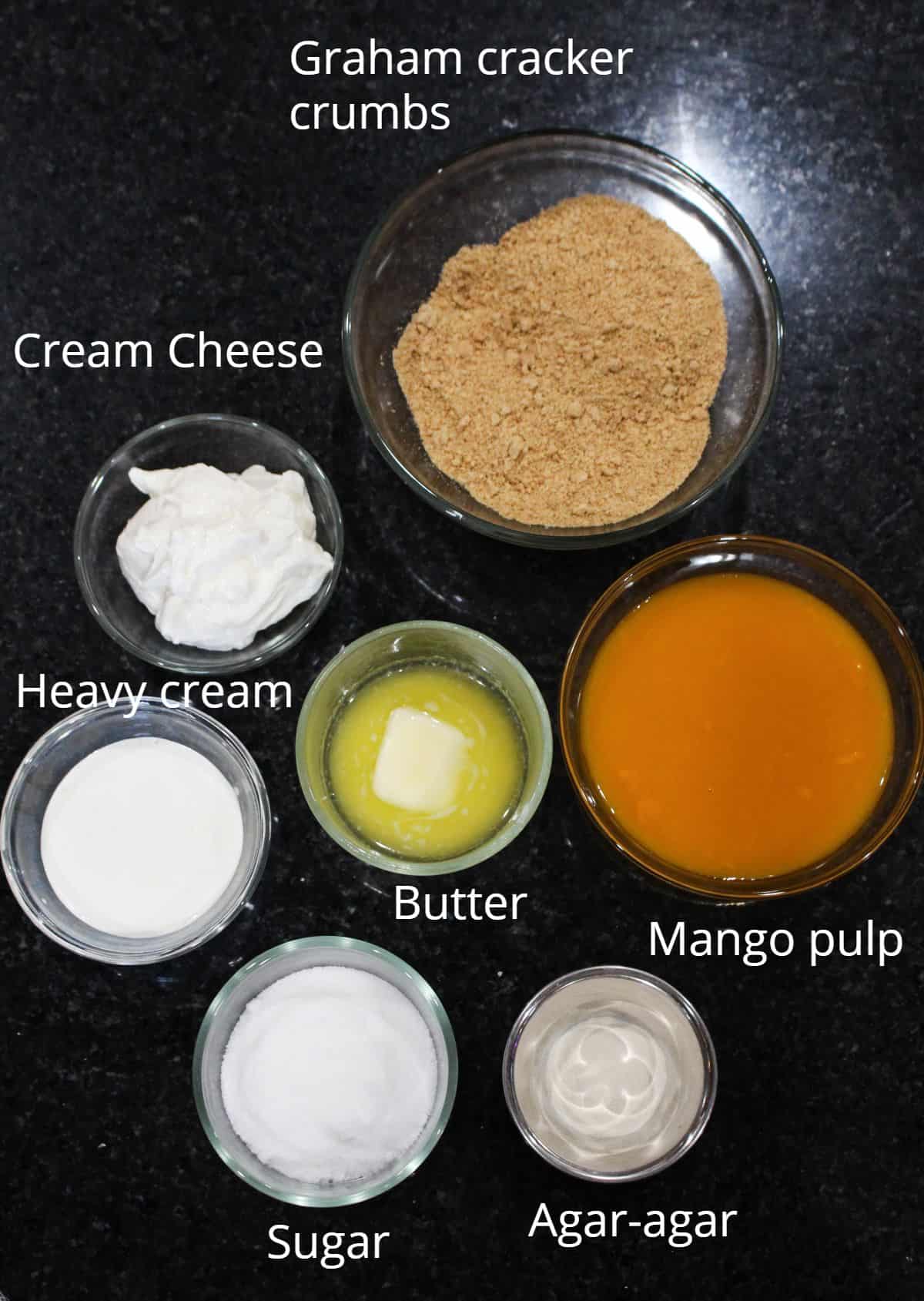 Ingredients needed to make mango cheesecake