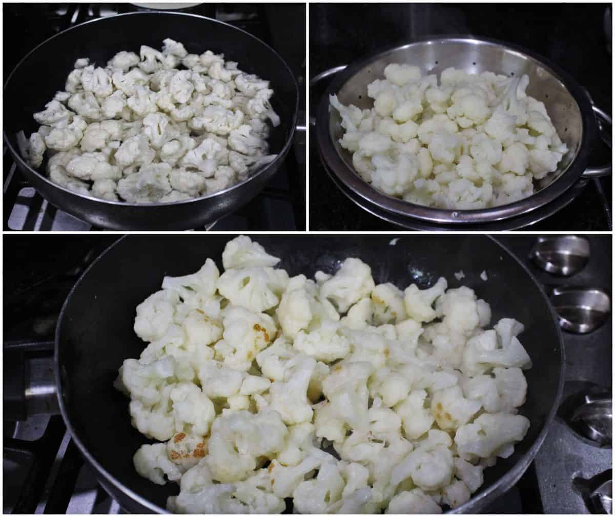 cauliflower florets cooked and pan fried