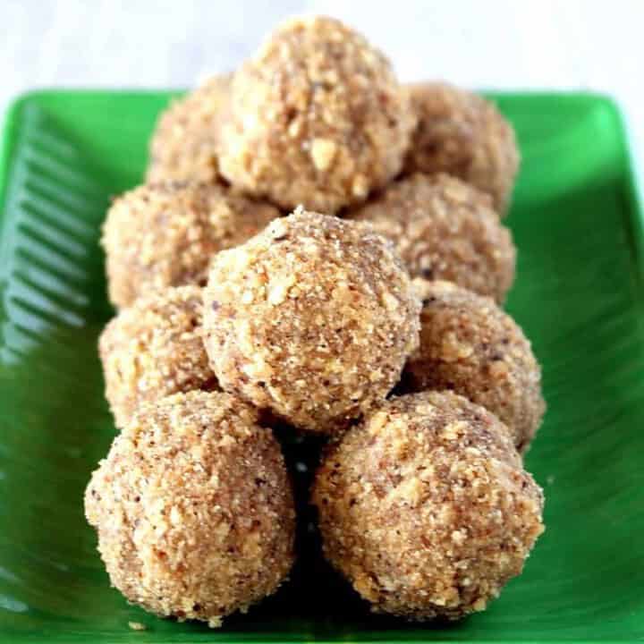 Policha Laddu stacked in a green plate - Feature Image