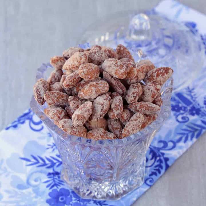 Candied Almonds in a glass bowl - Feature Image